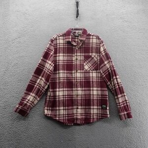 WESC Long Sleeve Flannel Button Down Shirt Medium‎ Red Ivory Plaid Mens Shacket